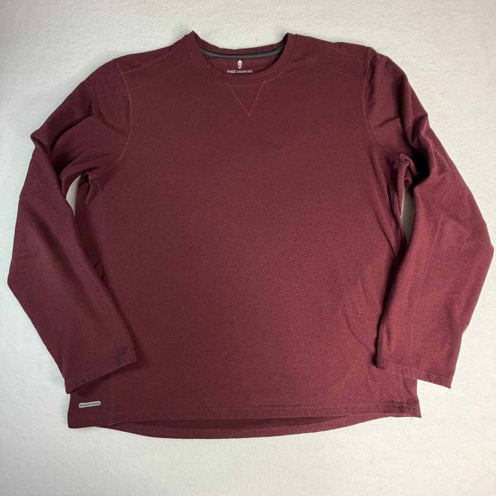 Free Country Mens 2XL Burgundy Base Layer Long Sleeve Shirt Crew Neck Outdoors